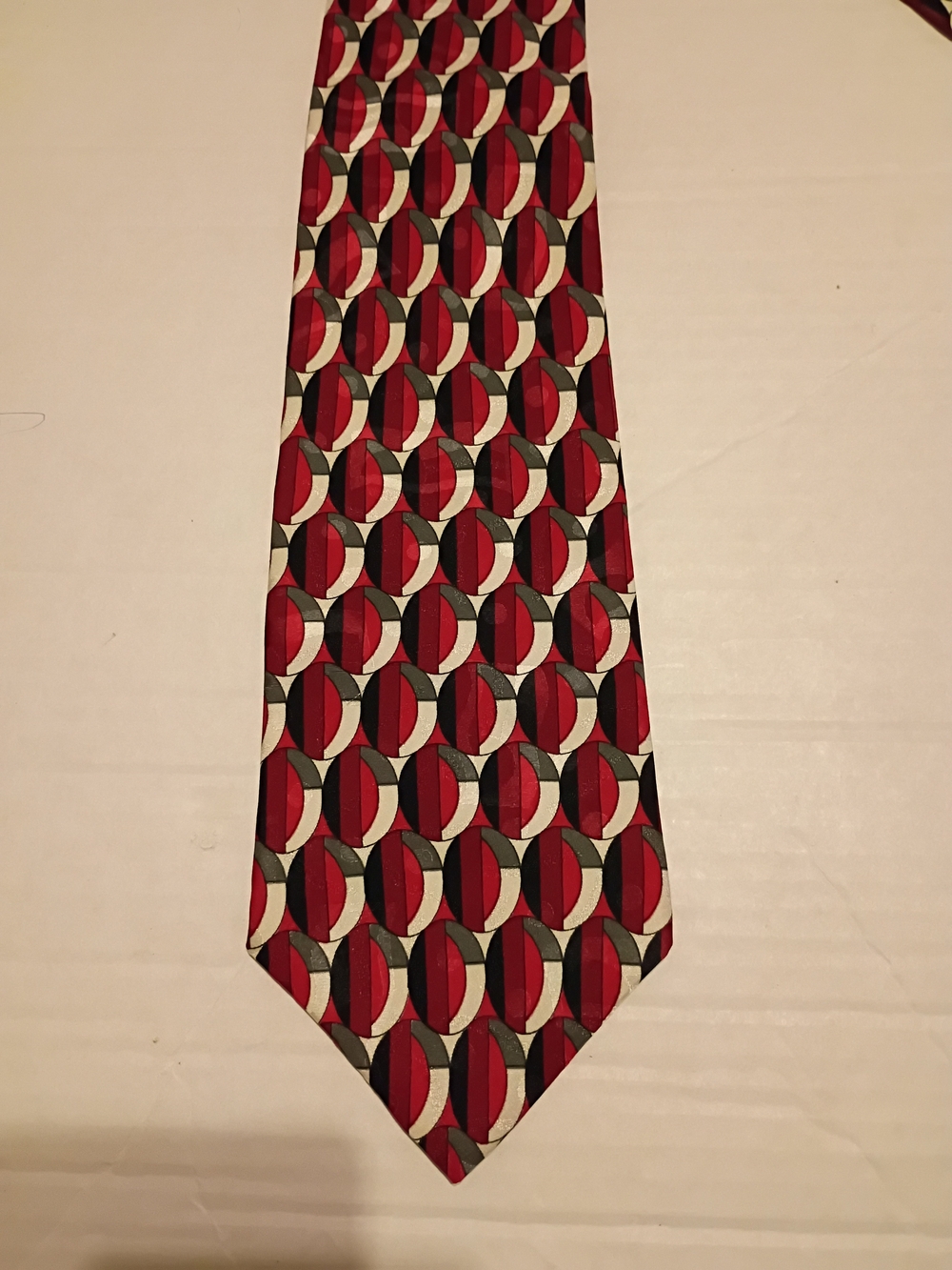 Men's Red Geometric Circle-Pattern Silk Tie